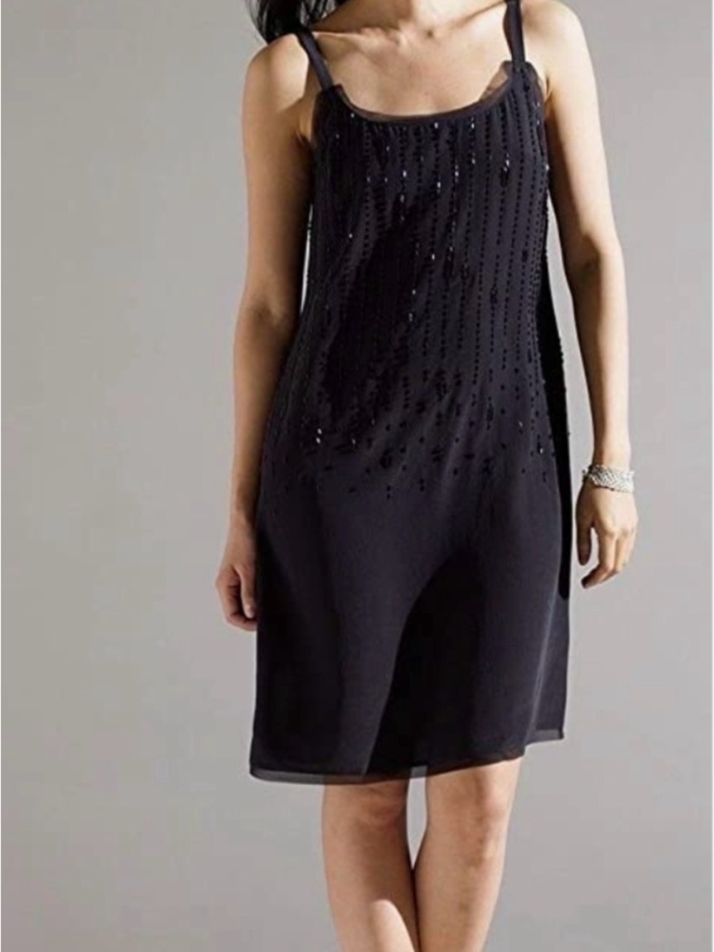 Eileen Fisher 100% Silk Black Beaded Dress (Size 8)